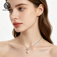 Collier en argent sterling 925 avec nœud en forme de cœur, perle de coquille de 10 mm et pendentif en moissanite de 3 mm pour femmes, bijoux fins
