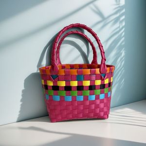 Bolso Tejido a Mano, Colorido, a Cuadros, Bonito y Cuadrado, Bolso de Mano para Mujer, Versátil y Portátil - Product Image 3
