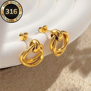 <b>Gold</b> and silver geometric twisted multi-layer twisted double-layer ear rings, a niche design sense, versatile metal earrings - Product Image 3