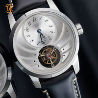 Fabricant de montres mécaniques automatiques personnalisées avec logo, montres de luxe haut de gamme avec boîtier en acier inoxydable et bracelet en cuir pour homme
