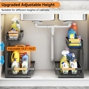 Organizador ajustable debajo del fregadero-Ancho expandible de 10,2 "a 14,2", de 2 niveles carro rodante para cocina/baño, capacidad para botellas pesadas - Product Image 6