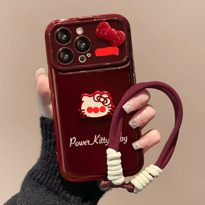 Cordino con Fiocco a Forma <span class=keywords><strong>di</strong></span> Gatto per Custodia Compatibile con 16PRO, Custodia per Cellulare con Ampia Finestra, Rosso Vino, Silicone Morbido Antiurto, Design Cartoon - Product Image 4