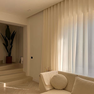 Rideaux en tulle texturé en coton et lin personnalisables, draperies à œillets en polyester pour la décoration de la maison et des hôtels - Product Image 1