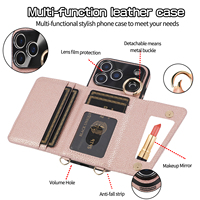 Étui de téléphone portable en cuir PU de luxe avec bandoulière miroir de maquillage portefeuille pliable pour iPhone Air 17 16 15 14 13 12 11 Pro Max