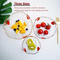 Ensemble de bols en verre martelé motif fraise avec bord ondulé pour salade de fruits, service de desserts, cuisine et table à manger - Vente en gros