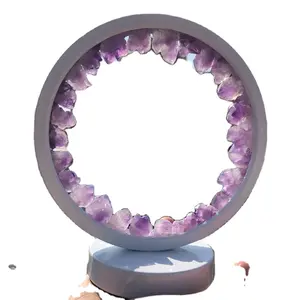 Natural Crystal lamps round circle led night lamp amethyst gem rose quartz lamps for home decoration