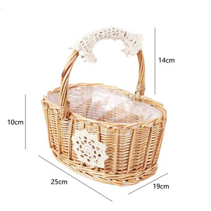 <b>Flower</b> <b>basket</b>, rattan hand-held <b>basket</b>, oval willow woven embroidered <b>flower</b> arrangement storage <b>basket</b>, lace-woven fresh - Product Image 4