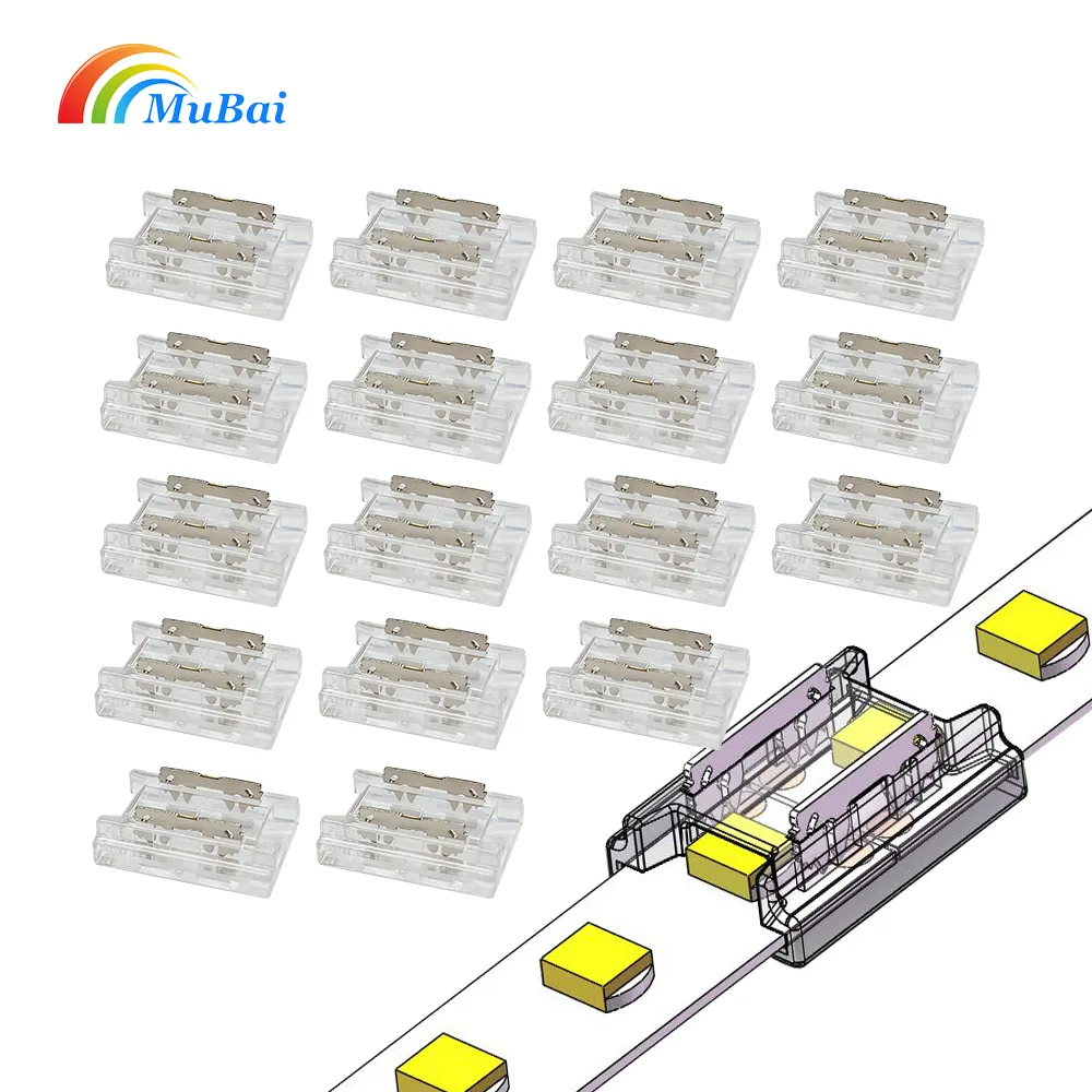 2 Pin 8mm Width Transparent Connector Gapless Solderless Connector Support SMD 5050 COB LED Strip