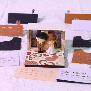 <strong>Happy</strong> Wedding Couple 3D <strong>Tear</strong> Off Memo Pad Bride and Groom Flower Wreath Figure Model Desk Calendar for Wedding Give Away - Product Image 4