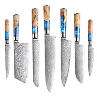 Juego de Cuchillos de Cocina de Acero Inoxidable Damasco VG10, Juego de Cuchillos Multiusos de Siete Piezas