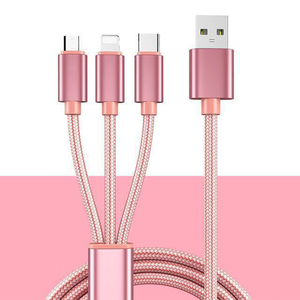 도매 USB 2A 충전 케이블 3 in 1 휴대용 USB-A to 타입-C 마이크로 아이폰 1.2M 케이블 나일론 브레이드 삼성 화웨이용 - Product Image 4