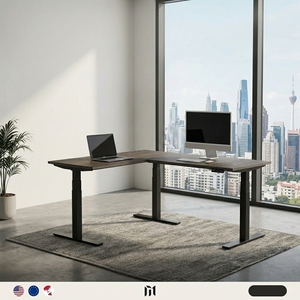 Scrivania Ergonomica Moderna a L in Acciaio Inox, Regolabile Elettricamente, per Casa/Ufficio - Scrivania Direzionale Convertibile Modulare - Product Image 3