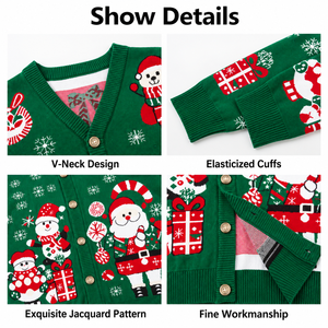 Cárdigan Navideño para <span class=keywords><strong>Mujer</strong></span>, 100% Acrílico, Diseño <span class=keywords><strong>de</strong></span> Santa Claus, Muñeco <span class=keywords><strong>de</strong></span> Nieve y Copos <span class=keywords><strong>de</strong></span> Nieve, Disponible en Stock, MOQ Bajo - Product Image 2