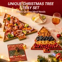 Set Nampan Sajian Dekoratif untuk Charcuterie, Keju, Camilan, Buah, Pencuci Mulut, Permen, Papan Potong Kayu Acaia Bentuk Pohon Natal