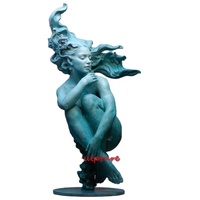 Statue de femme en bronze 'Le rêve de Clio', patine bleue, taille réelle, sculpture d'art pour la maison et le jardin