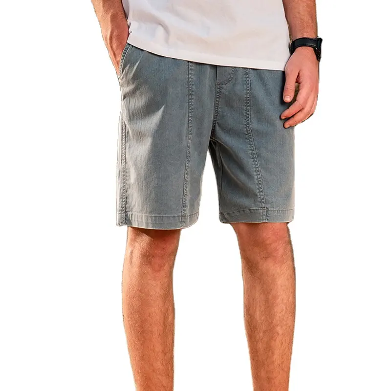 Fashion Summer Lightweight Elastic Mid Waist Straight Leg Denim Cargo Vintage Shorts Breathable Beach Men'S Denim Shorts