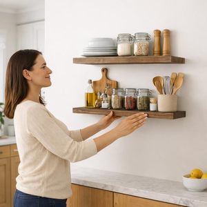 Customized Bathroom Living Room Bedroom Kitchen Rustic Wooden Wall Mounted <strong>Dark</strong> Walnut Farmhouse <strong>Wood</strong> Floating <strong>Shelves</strong> - Product Image 2