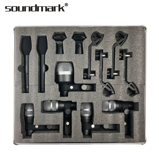 SOUNDMARK CX-608 Professional Wireless Drum Microphone Set 48V DC Aluminum Alloy Construction Black 7-Piece Free XLR Connector