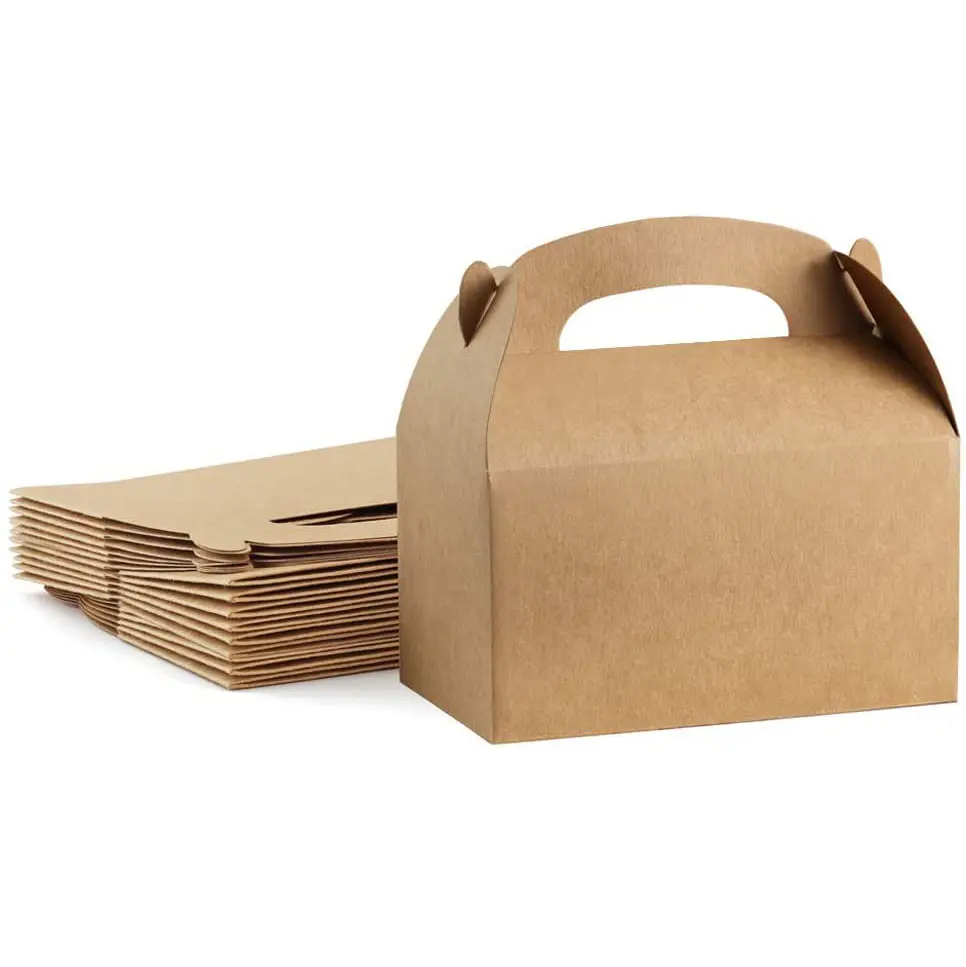 Tedavi kutuları kahverengi Kraft kağıt Gable hediye kutuları hediyeler Favor kutusu çocuklar için doğum günü partisi, düğün, 6.2x3.5x3.5 inç