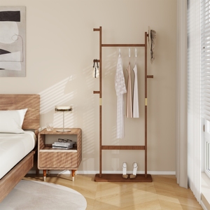 Wooden Coat Rack Freestanding, Entryway Garment Rack with Shoe <b>Shelf</b>&Side Hooks, Sturdy Clothes Hanger Stand for Bedroom Hallway - Product Image 3