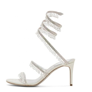 Sandales de luxe pour femmes à talons aiguilles, ornées de diamants et de grands strass, avec lanières sexy à la cheville et bout rond ouvert - Product Image 5