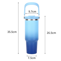 Mug de voyage isotherme en acier inoxydable 2026 Emerit 1200ml, dégradé bleu, avec couvercle à poignée et 2 embouts de boisson