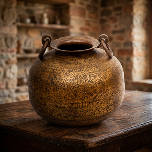 Maceta de Latón Antigua Hecha a Mano con Caligrafía Árabe, Decoración para el Hogar, Bodas y Jardín, Tallada a Mano, 22.80 Pulgadas, GNSP-31 - Product Image 3