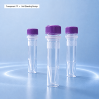 Tubes coniques micro en PP transparents de 1,5 ml avec bouchon à vis violet, autoportants, pour congélation et cryogénie, flacons USP Classe-6, épaisseur 0,3 mm