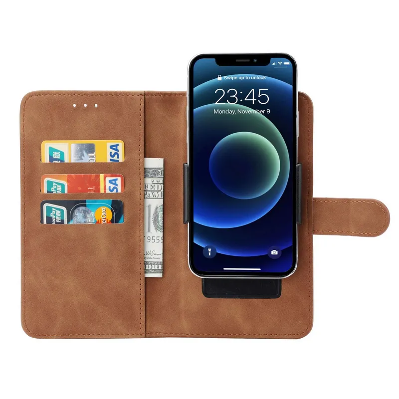 Titulaire de la carte de crédit Clip mobile Magnétique Flip Wallet Case de protection Slide Out Universal Retro Leather smart phone Wallet Case