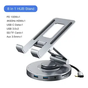 Trending Products 1 Type C USB Port Hub Multiport 8 in 1 USB C Hub 360 Degree Adjust Foldable Laptop Stand with Docking Station