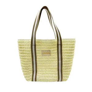 Оптовая продажа, летняя женская Соломенная бумажная Сумочка с буквами крючком, женская сумка на плечо, пляжная сумка с внутренним карманом