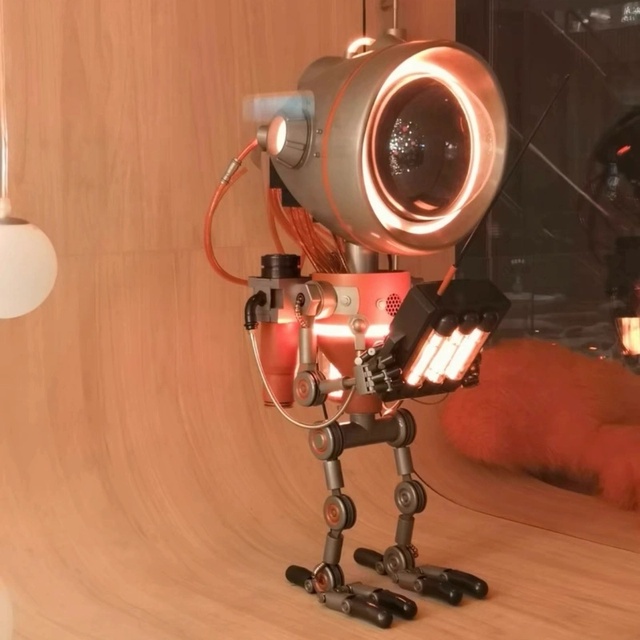 Customizable Robot Sculpture with Dynamic LED Lamp Made of FRP Futuristic Tech Art for Lounge Arcade Hotel