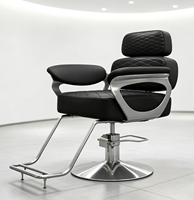 Chaise de barbier élégante avec cadre métallique, inclinable, réglable en hauteur hydrauliquement, équipement de salon pour la coiffure, salon de barbier