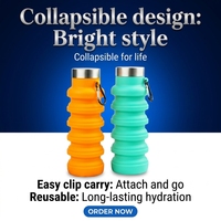 Bouteille d'eau pliable en silicone avec couvercle en acier inoxydable, bouteille à boire pliable avec mousqueton pour les voyages et les activités de plein air