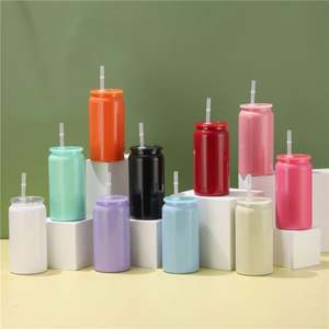 Lata de plástico brillante de 16oz de Color Otoño con tapa y paja marrón púrpura naranja verde Crema para Halloween Navidad - Product Image 6