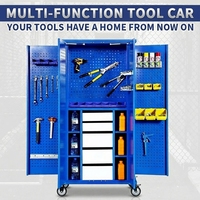 Armoire à outils mobile industrielle robuste et moderne, chariot de rangement extérieur multi-portes sur roues avec panneau perforé et tiroirs pour atelier