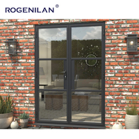Portes Doubles en Aluminium Personnalisées Rogenilan, Style Crittal, Étanches, Grille Vintage, Verre Trempé, Charnières pour Maison