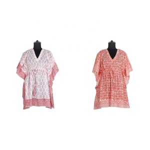 Indian Cotton <b>Sexy</b> Short Kaftan Women Abaya Dubai Plus Size Tunic Summer Trendy Design Fashionable Floral Printed Cotton Kaftan - Product Image 1