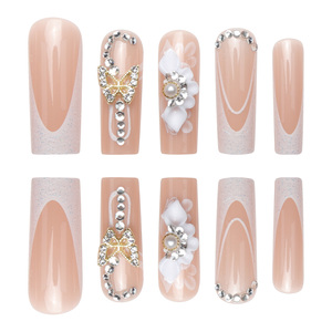 Shinning Stone 24 piezas estilo francés clavos largos a presión Material ABS <span class=keywords><strong>de</strong></span> alta calidad juego <span class=keywords><strong>de</strong></span> caja <span class=keywords><strong>de</strong></span> embalaje personalizado para dedos - Product Image 4