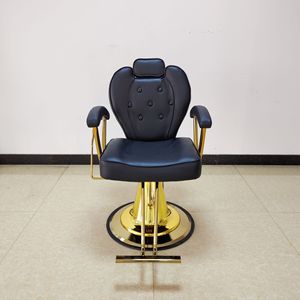 Sillón de Barbería DM Blanco de Cuero Sintético con Marco Dorado, Altura Ajustable Hidráulica, Mueble de Salón de Diseño Contemporáneo con Base Redonda - Product Image 5