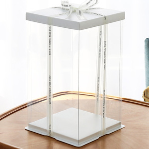 Caja Cuadrada Transparente Blanca para Pastel <span class=keywords><strong>de</strong></span> <span class=keywords><strong>Cumpleaños</strong></span> <span class=keywords><strong>de</strong></span> 6-14 Pulgadas, Simple/Doble/Tríplice, con Estampado en Caliente - Product Image 3