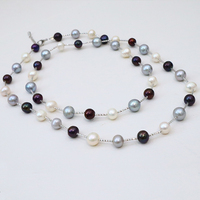 Collier pull Lucy Jewelry tendance en argent sterling S925 avec perles d'eau douce multicolores de qualité AAAA certifiées NGTC