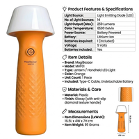 Lampe LED d'urgence MagiBazaar, torche, lumière chaude et froide, forme champignon, étanche IP65, 250 lumens, portable, légère, pour intérieur/extérieur, maison