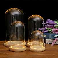 Kubah kaca dengan dasar kayu dan lampu led, kaca kubah dengan bel mawar jar kubah kaca