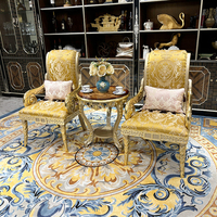 Fauteuil décontracté en bois massif français, chaise de salon en tissu européen, chaise de balcon sculptée, brodée, idéale pour les villas de luxe