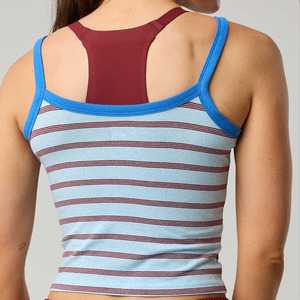 Wholesale fashionable casual beach printed striped <b>camisole</b> top custom elastic organic cotton cropped top - Product Image 2