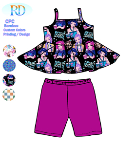Ensemble 2 pièces pour filles : Haut sans manches à volants et short cycliste imprimé western – Tenue d'été pour enfants – Ensemble peplum + leggings pour filles - Product Image 6