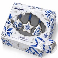 Ornement de Noël en CÉRAMIQUE avec logo personnalisé, base rigide et couvercle, boîte cadeau avec fenêtre transparente en PVC, impression CMYK et pelliculage brillant