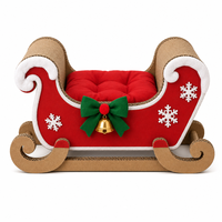 Lit pour chat en carton ondulé en forme de traîneau du Père Noël, griffoir de Noël, maison pour animaux avec coussin rouge