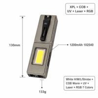 Lampe de poche LED pliable 790lm COB, lampe de travail avec laser vert UV 365nm, RGB 7 couleurs, clip magnétique Type-C, lampe de poche EDC